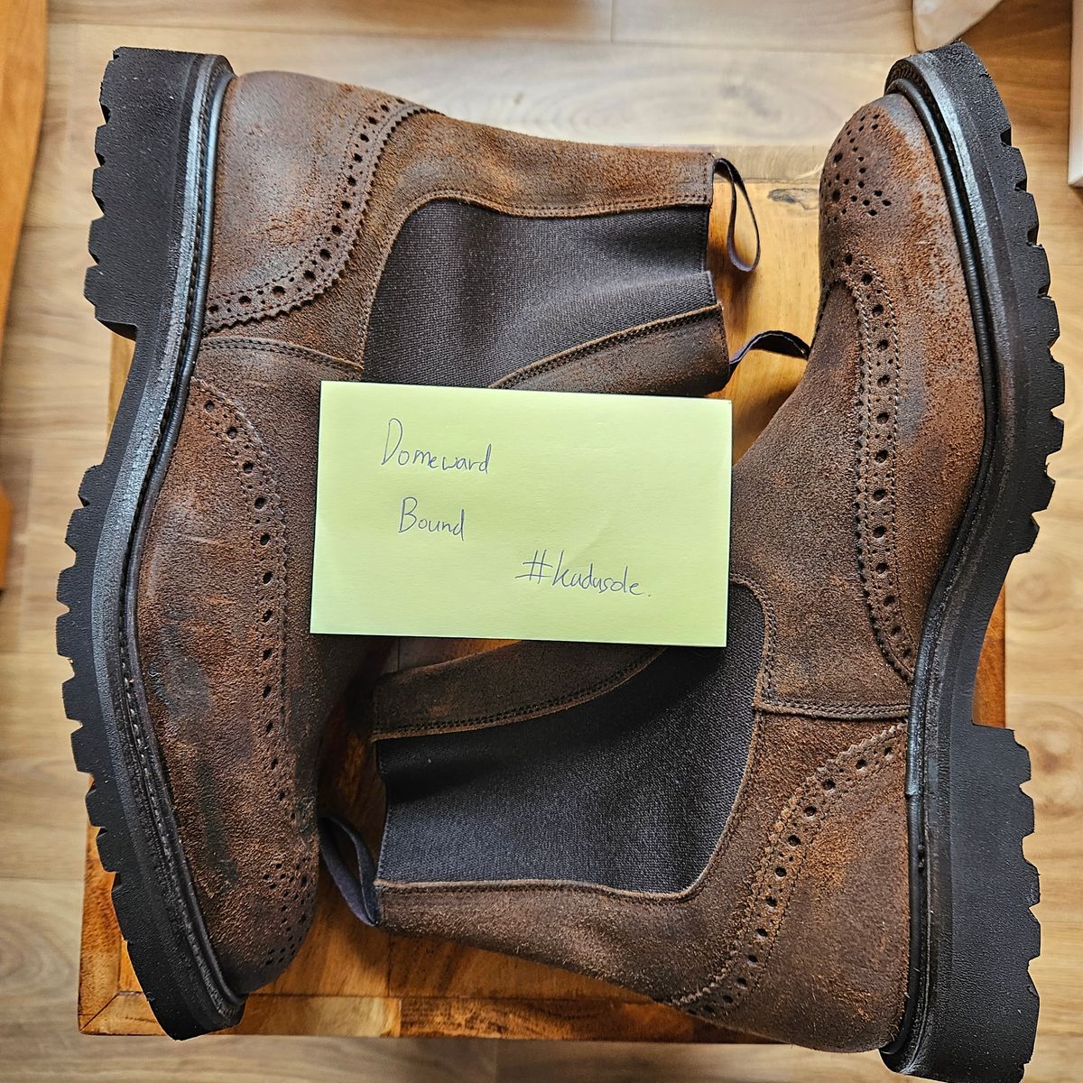 Photo by kudusole on October 1, 2023 of the Tricker's Henry Country Dealer Boot in C.F. Stead Snuff Waxed Suede.