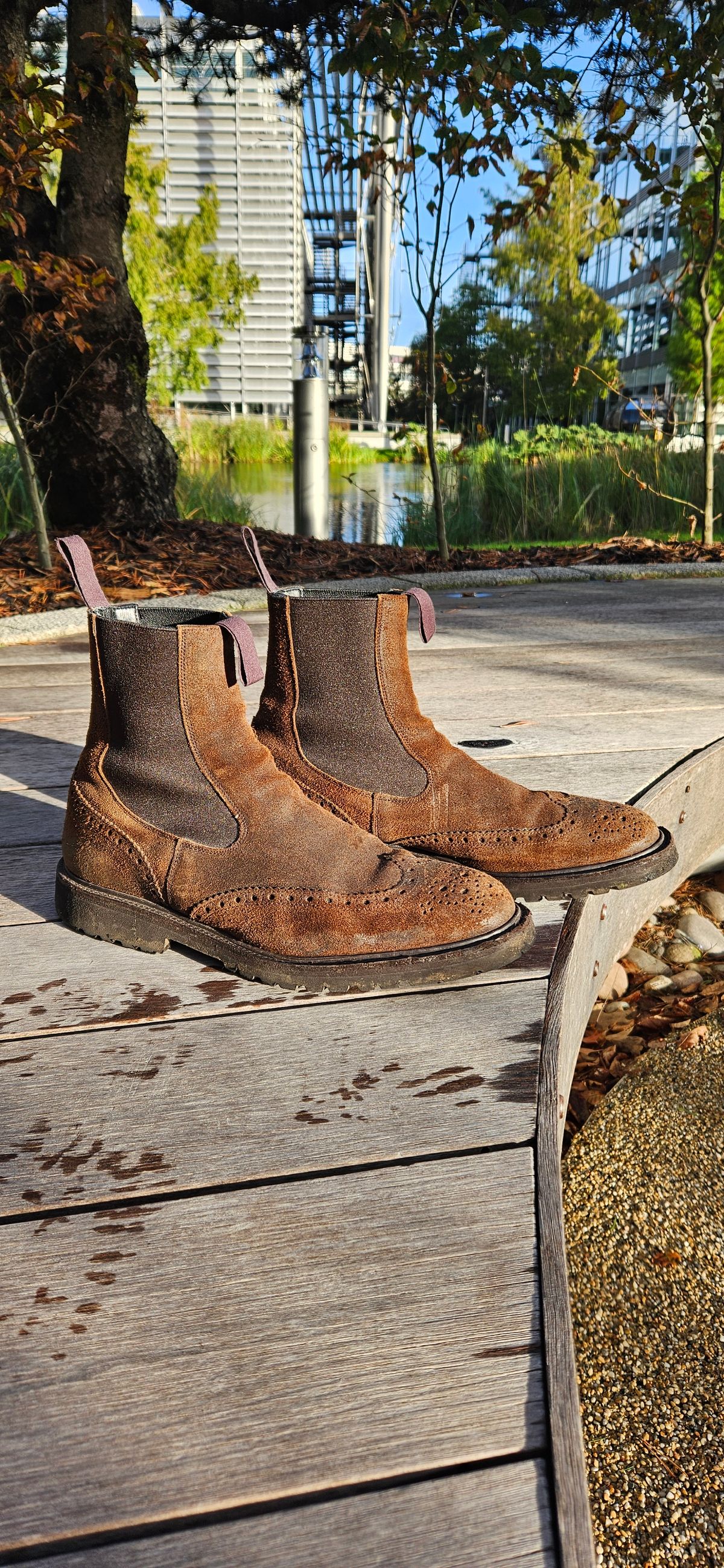 Photo by kudusole on November 2, 2023 of the Tricker's Henry Country Dealer Boot in C.F. Stead Snuff Waxed Suede.
