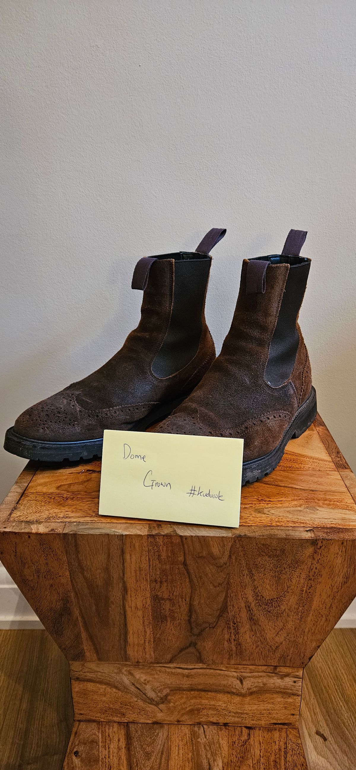 Photo by kudusole on November 2, 2023 of the Tricker's Henry Country Dealer Boot in C.F. Stead Snuff Waxed Suede.