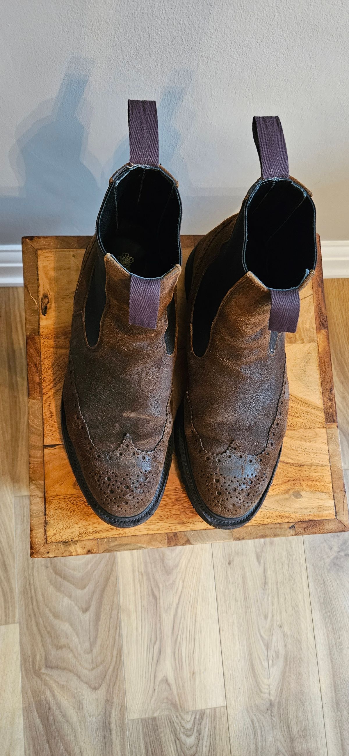 Photo by kudusole on November 2, 2023 of the Tricker's Henry Country Dealer Boot in C.F. Stead Snuff Waxed Suede.