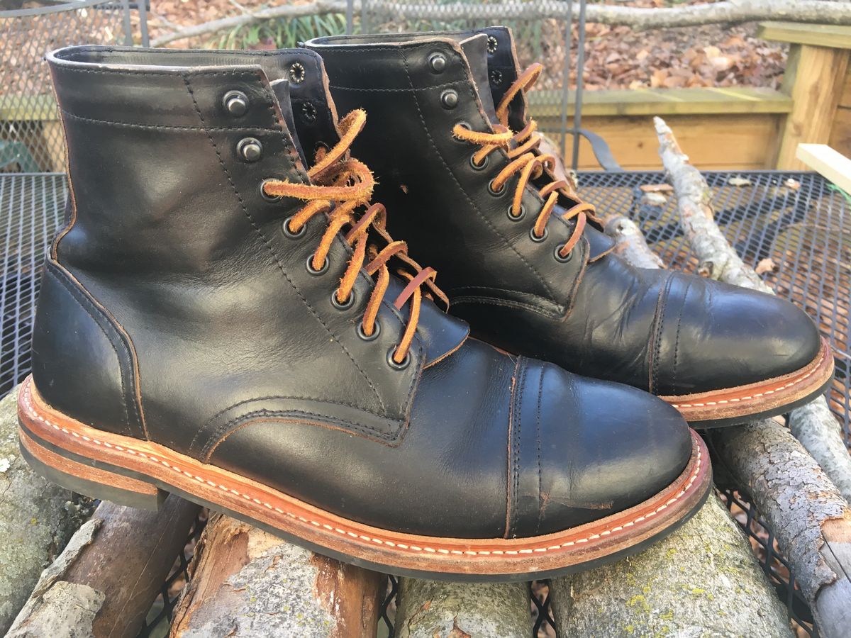 Photo by RustyKeystone on March 4, 2023 of the Oak Street Bootmakers Trench Boot in Horween Black Chromexcel.
