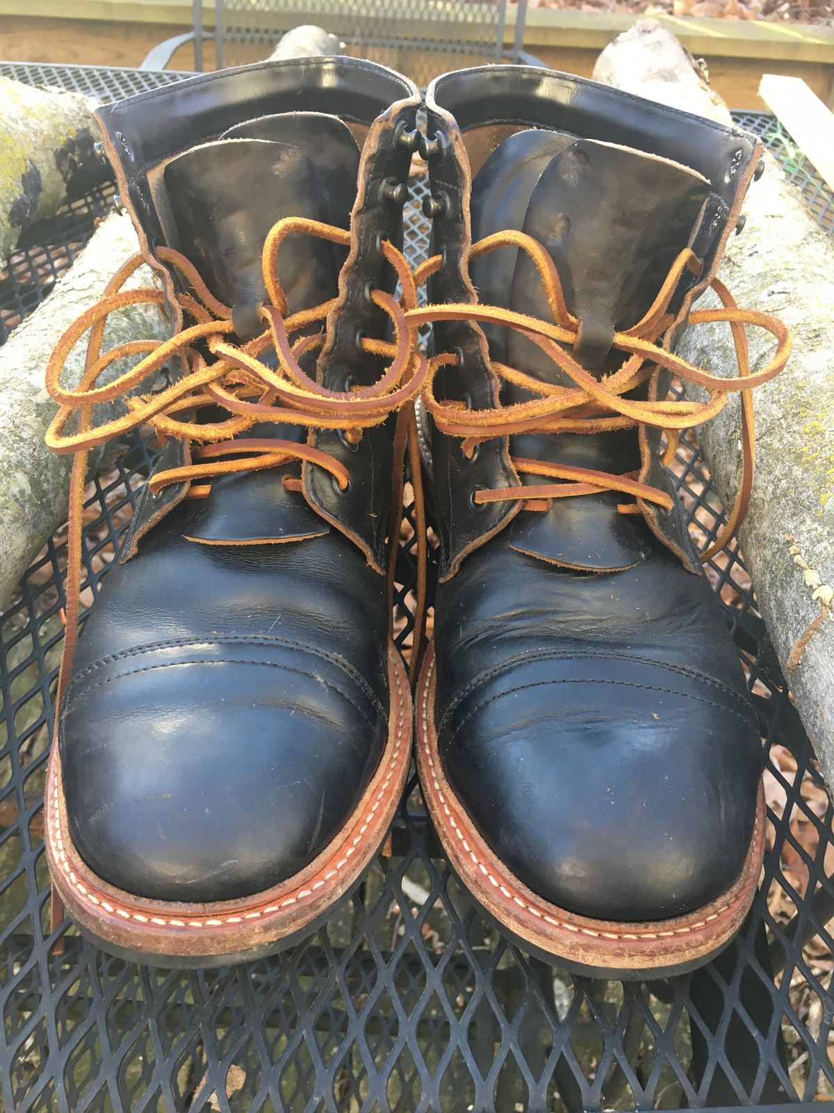 Photo by RustyKeystone on March 4, 2023 of the Oak Street Bootmakers Trench Boot in Horween Black Chromexcel.
