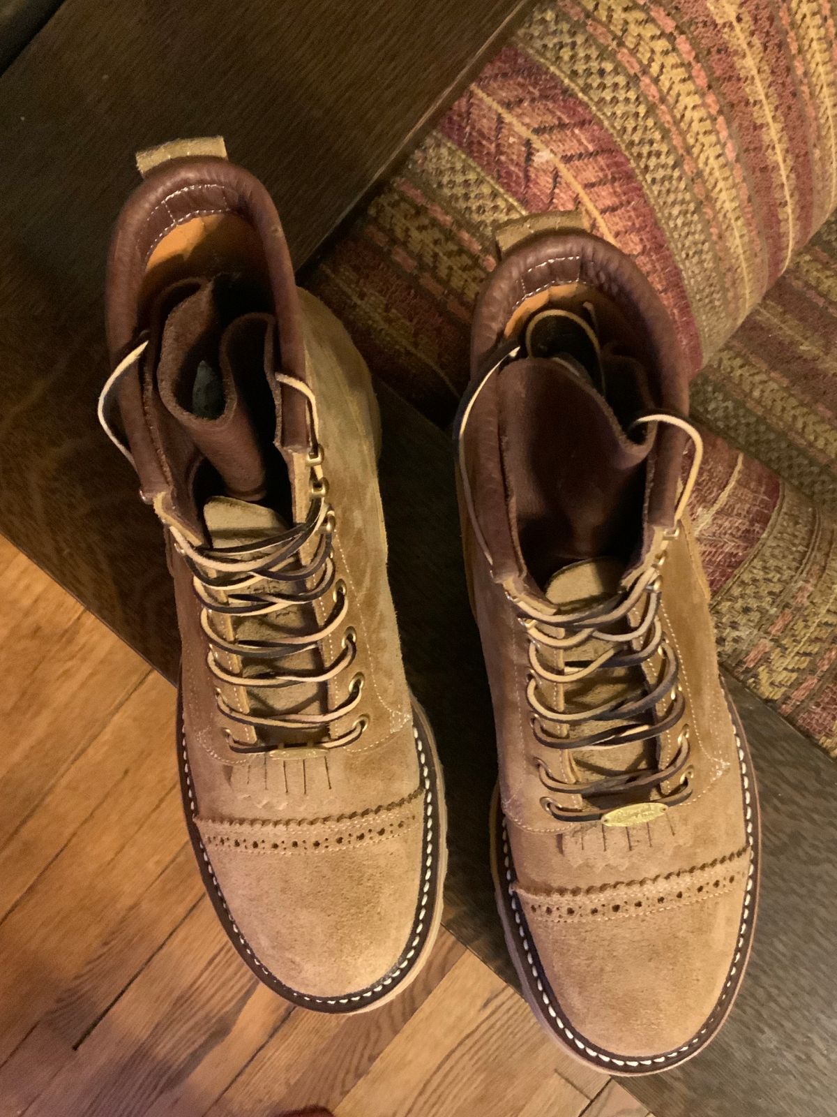 Photo by cozzie on October 8, 2023 of the Rolling Dub Trio Forester II Boot in Nakamura Sennosuke Shoten Dark Beige Suede.