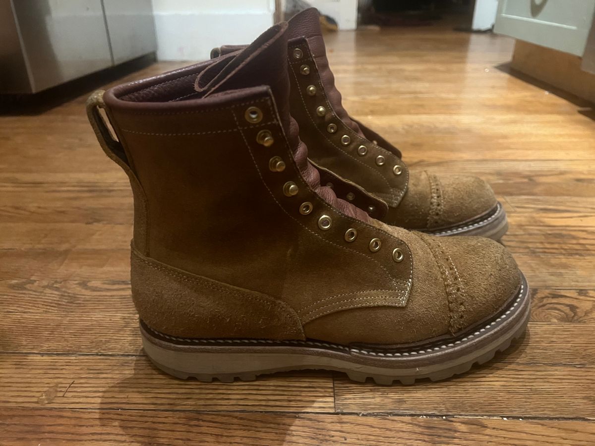 Photo by cozzie on December 6, 2023 of the Rolling Dub Trio Forester II Boot in Nakamura Sennosuke Shoten Dark Beige Suede.