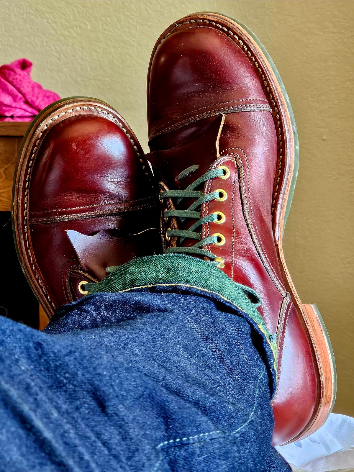 Photo by 1peter3 on June 8, 2024 of the Open Road Custom Boots MTO Service Boot in Veg Retan Red.