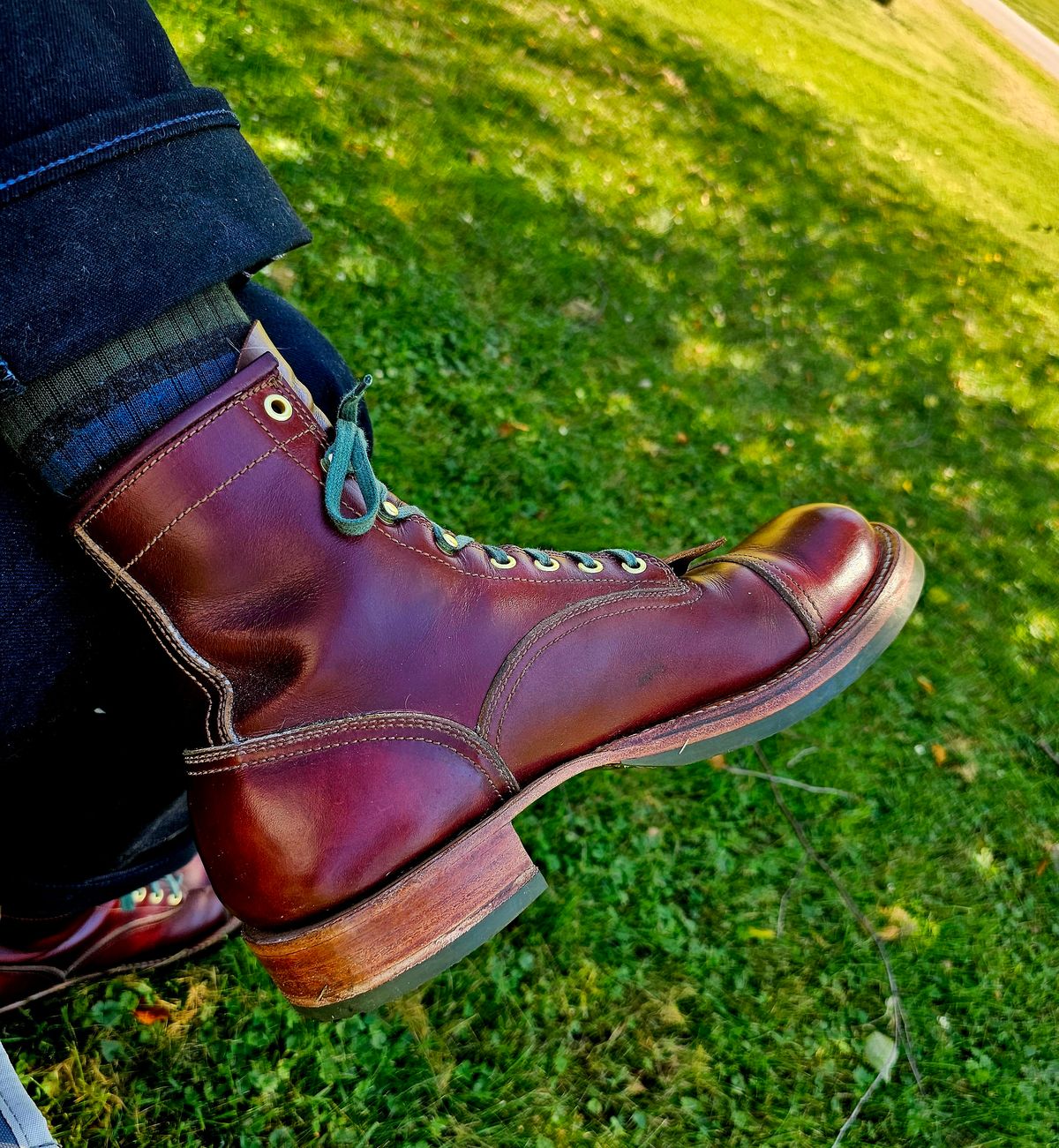 Photo by 1peter3 on July 2, 2024 of the Open Road Custom Boots MTO Service Boot in Veg Retan Red.