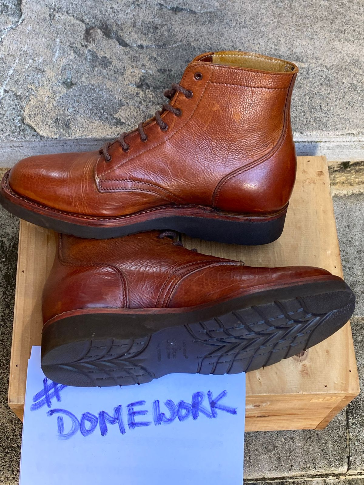 Photo by Chickenman on October 2, 2022 of the Anastazi Service Boot in Whiskey Veg-Tanned Calfskin.