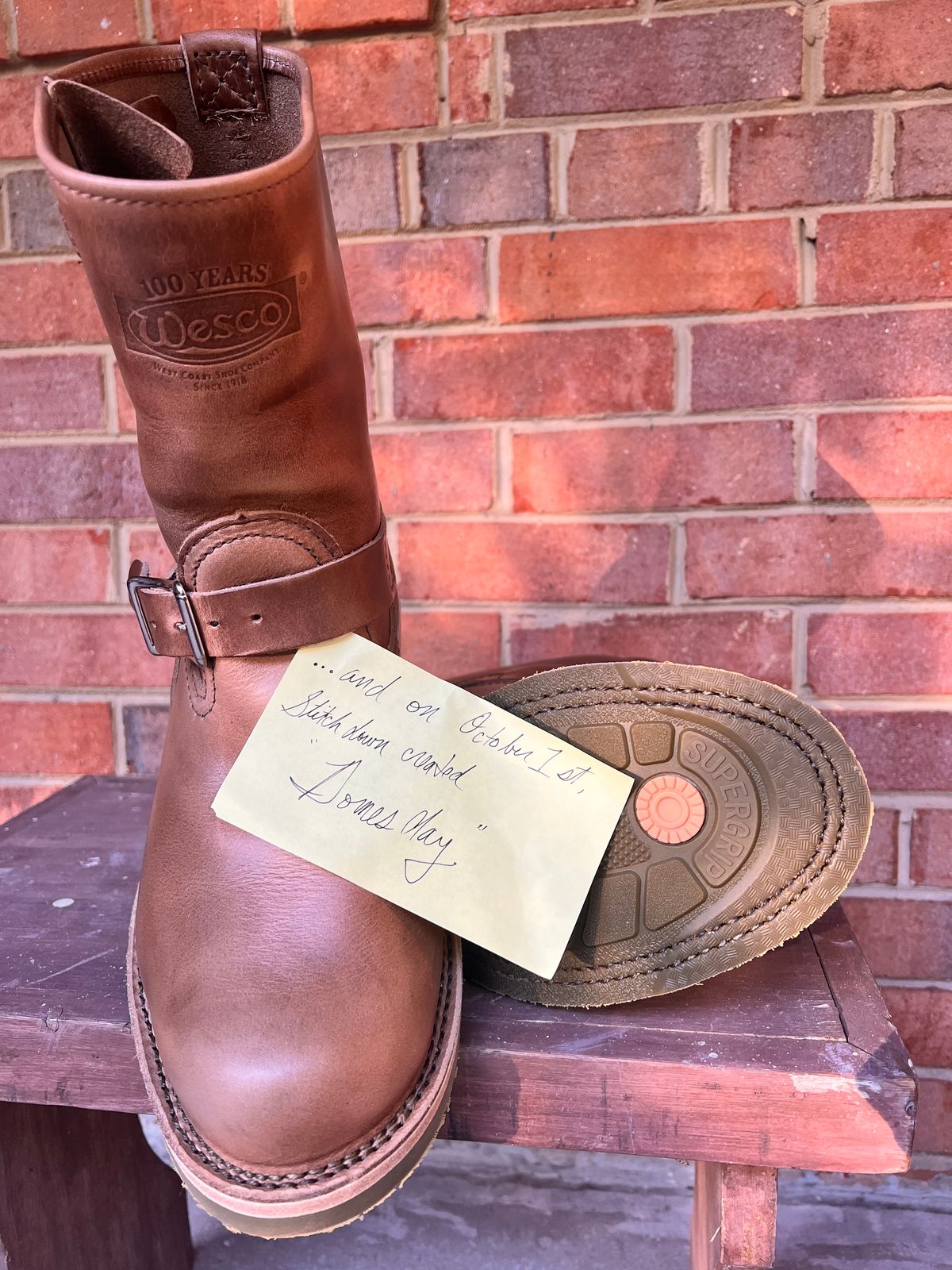 Photo by PonyTetrich on October 11, 2024 of the Wesco Boss Engineer Boot in Horween Natural Chromexcel.