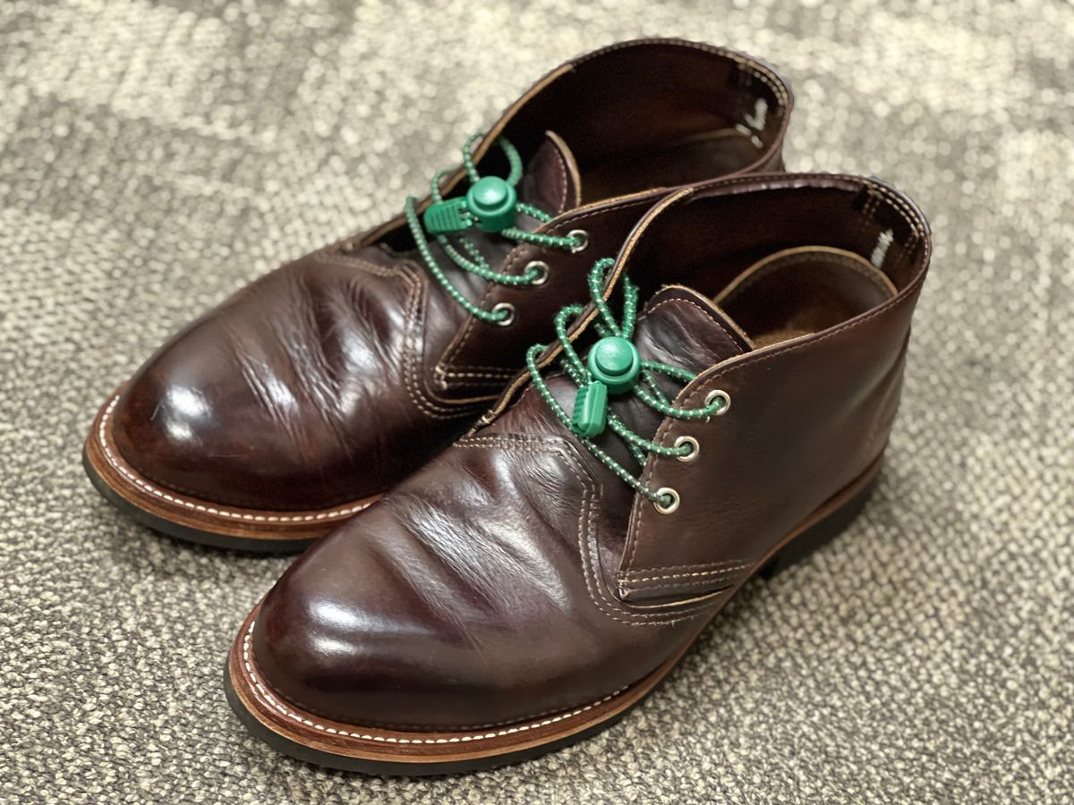 Photo by PonyTetrich on September 20, 2023 of the Red Wing Work Chukka in S.B. Foot Briar Oil Slick.