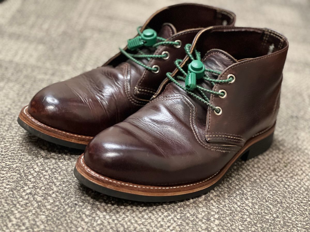 Photo by PonyTetrich on September 20, 2023 of the Red Wing Work Chukka in S.B. Foot Briar Oil Slick.