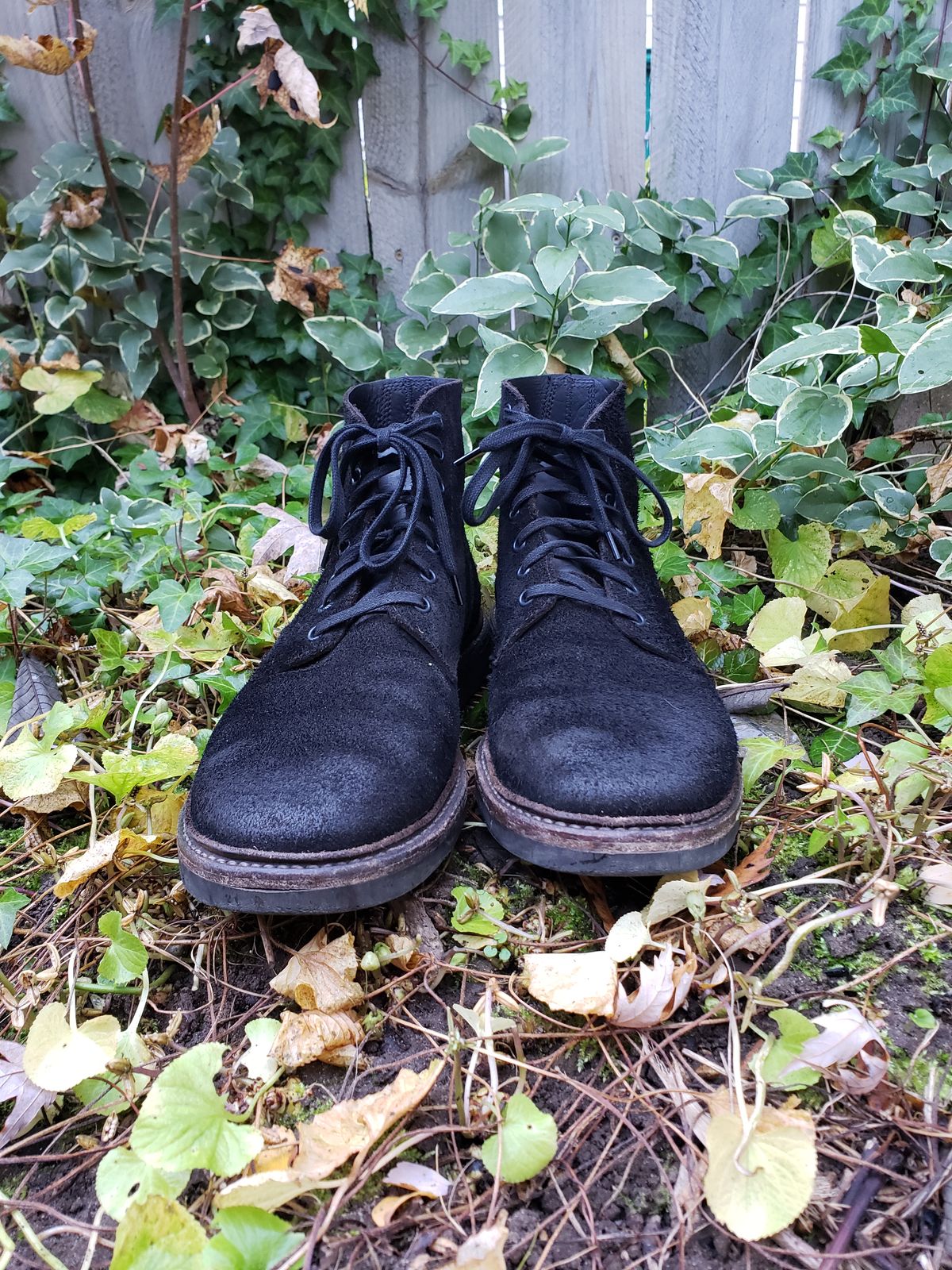 Photo by SneakyTurtle on November 1, 2022 of the Oak Street Bootmakers Field Boot in Seidel Black Oiled Congo Shrunken Bison Roughout.