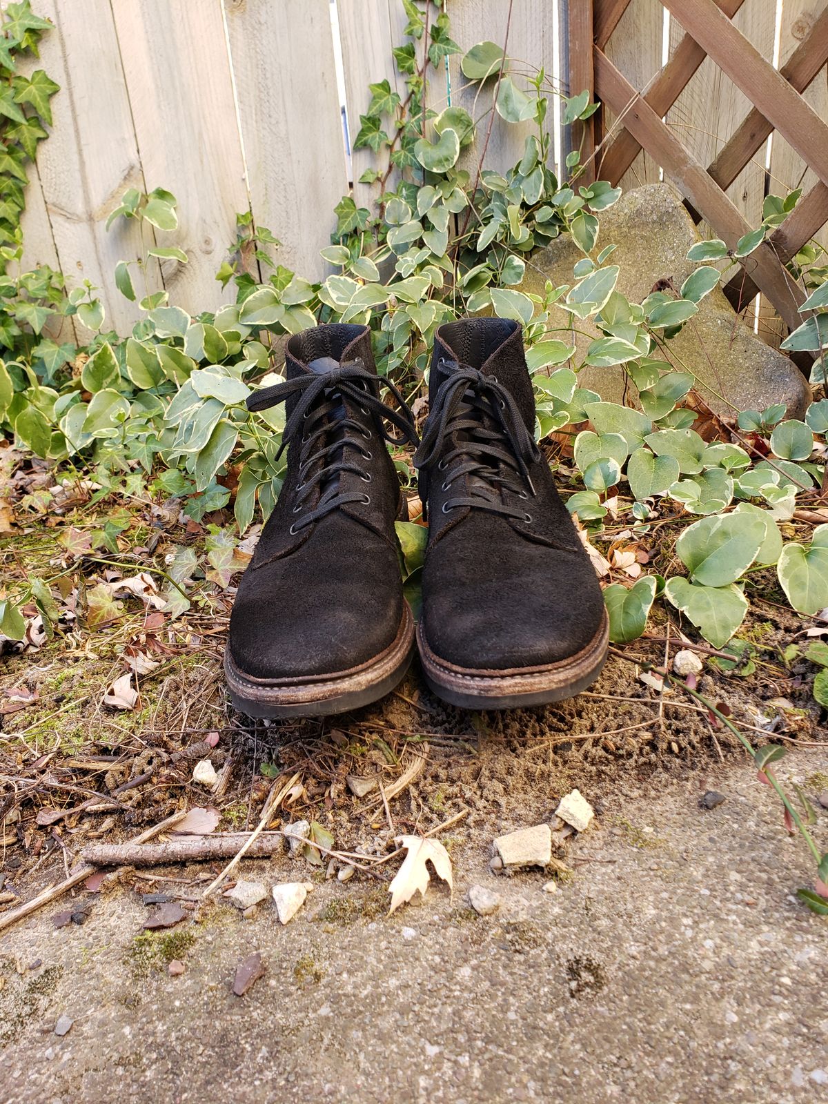 Photo by SneakyTurtle on December 1, 2022 of the Oak Street Bootmakers Field Boot in Seidel Black Oiled Congo Shrunken Bison Roughout.