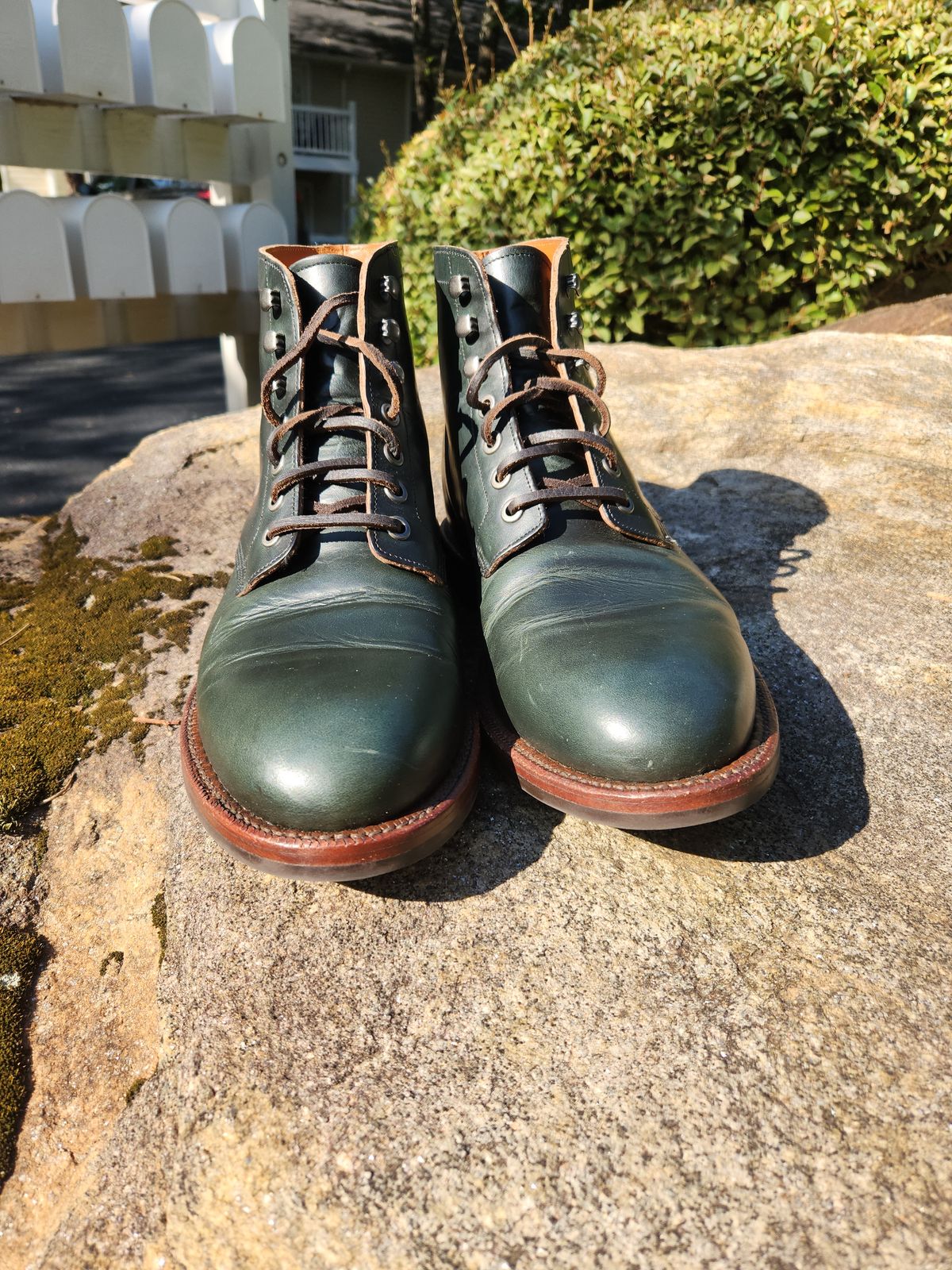 Photo by suplehdog on October 1, 2023 of the Grant Stone Diesel Boot in Horween Navy Chromexcel.