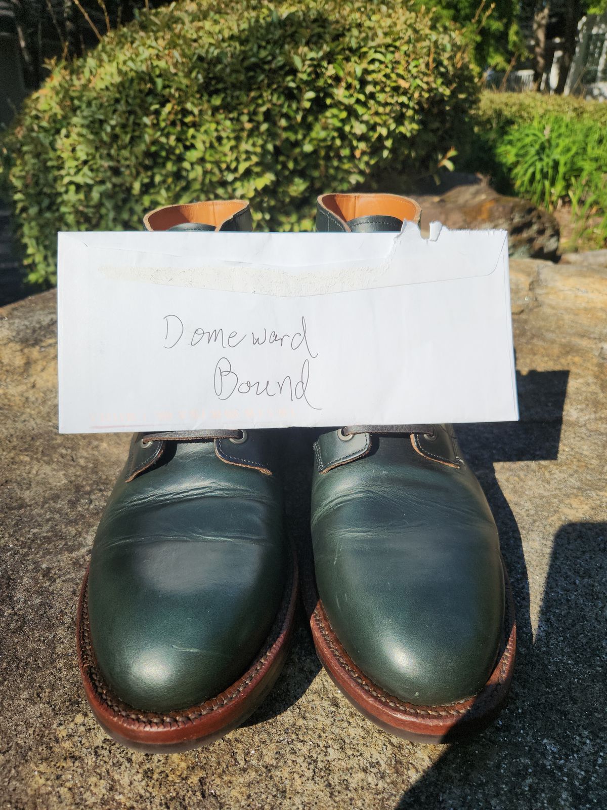 Photo by suplehdog on October 1, 2023 of the Grant Stone Diesel Boot in Horween Navy Chromexcel.