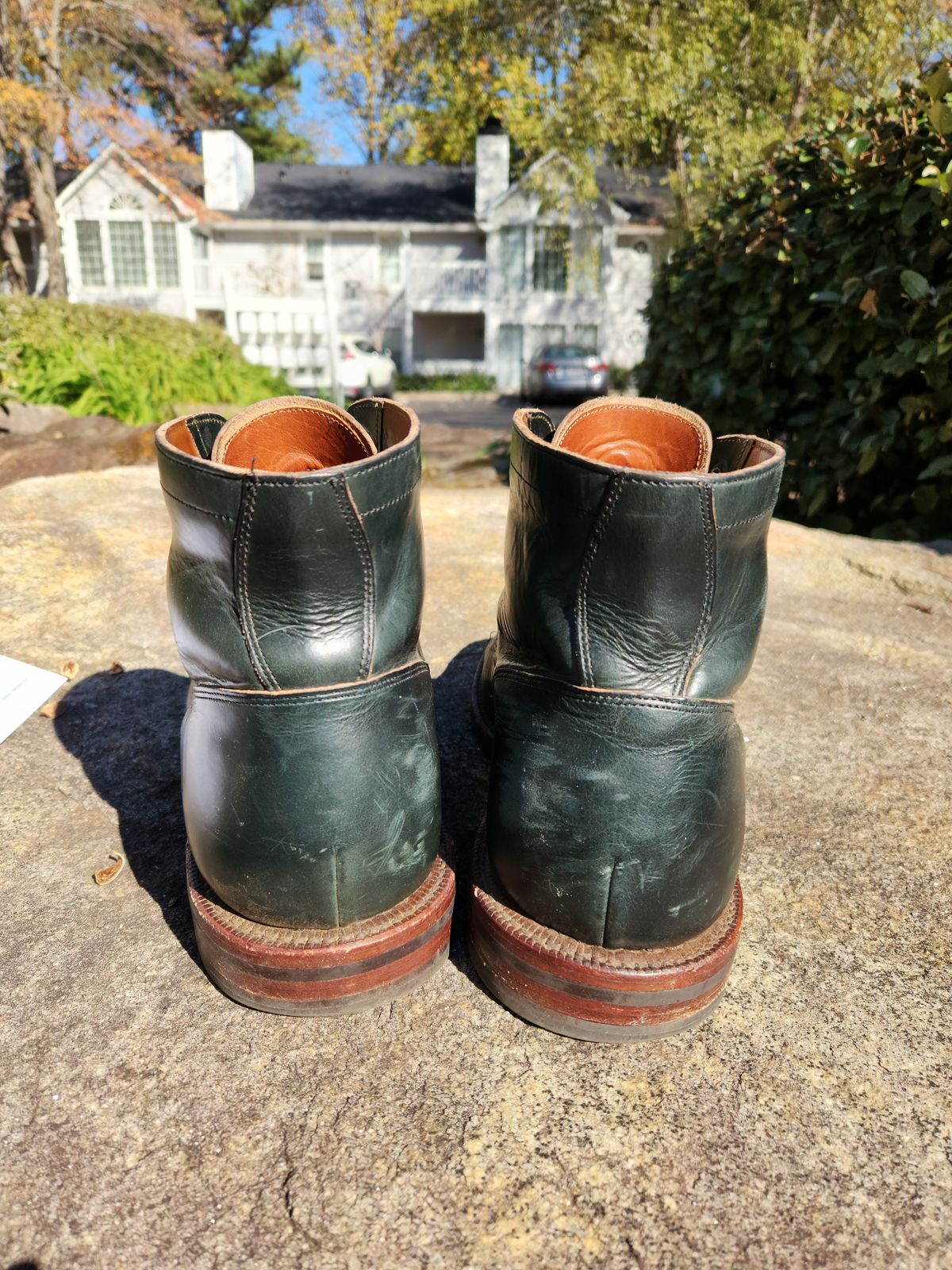 Photo by suplehdog on November 5, 2023 of the Grant Stone Diesel Boot in Horween Navy Chromexcel.