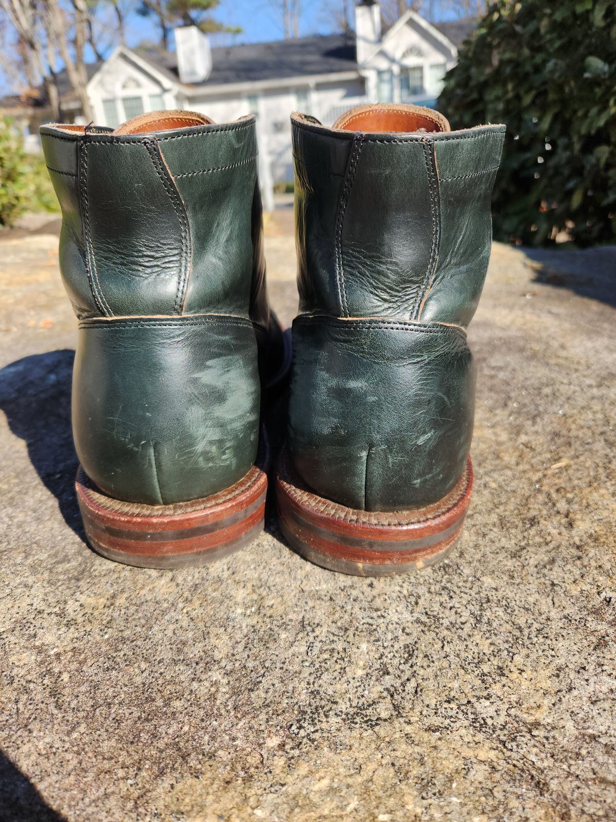 Photo by suplehdog on December 5, 2023 of the Grant Stone Diesel Boot in Horween Navy Chromexcel.