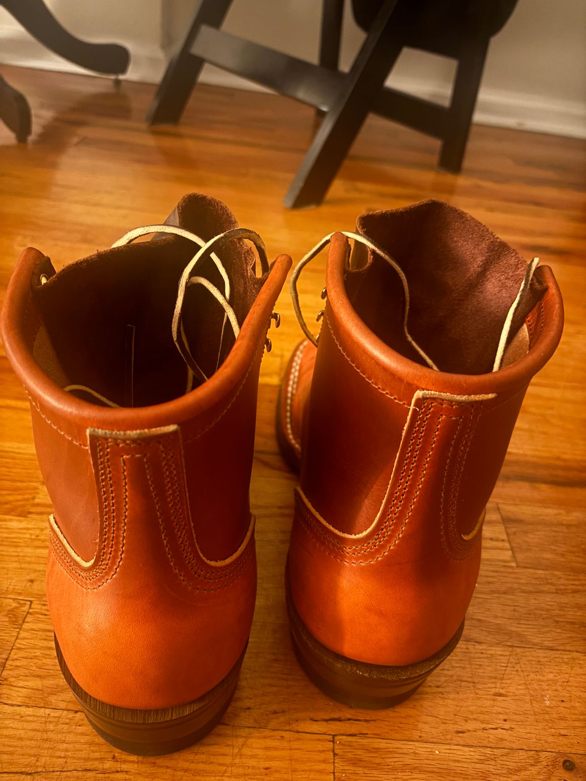 Photo by bootbastard on October 27, 2025 of the Nicks Lace Up Heritage in Wickett & Craig Sienna Double Stuffed.