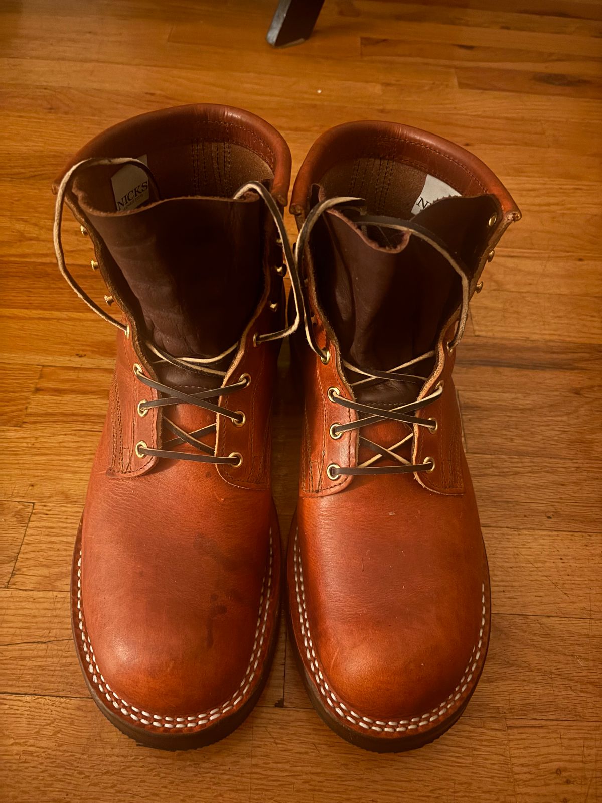 Photo by bootbastard on October 27, 2025 of the Nicks Lace Up Heritage in Wickett & Craig Sienna Double Stuffed.