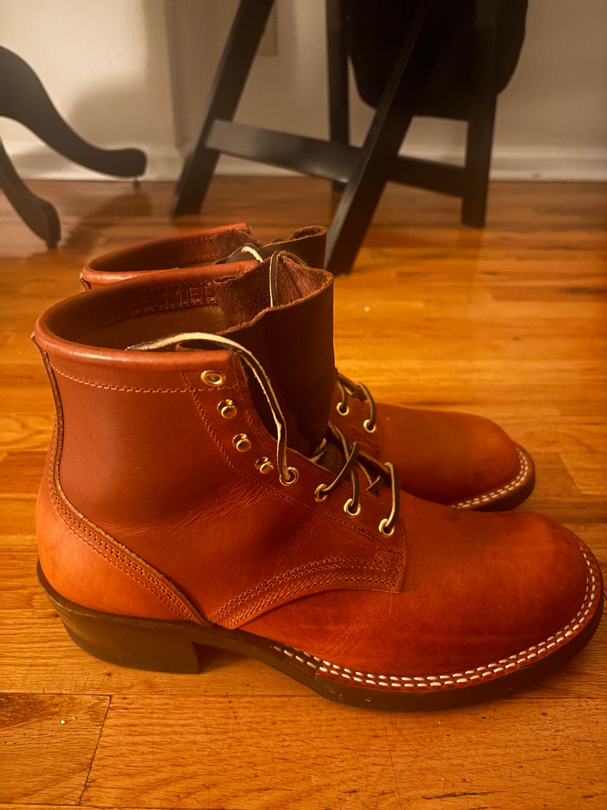 Photo by bootbastard on October 27, 2025 of the Nicks Lace Up Heritage in Wickett & Craig Sienna Double Stuffed.