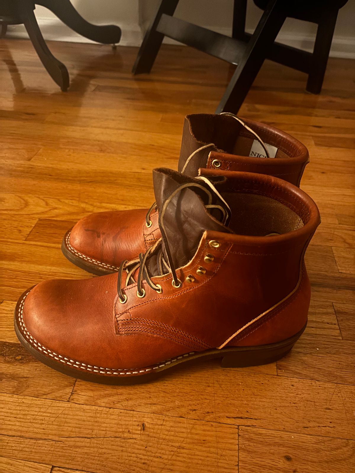 Photo by bootbastard on October 27, 2025 of the Nicks Lace Up Heritage in Wickett & Craig Sienna Double Stuffed.