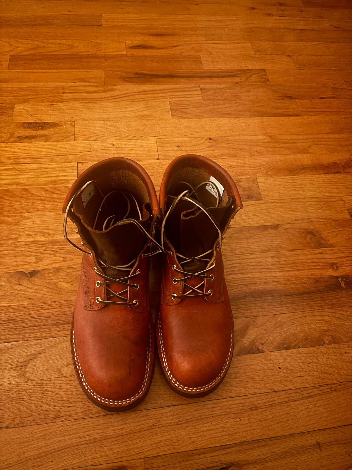 Photo by bootbastard on October 27, 2025 of the Nicks Lace Up Heritage in Wickett & Craig Sienna Double Stuffed.