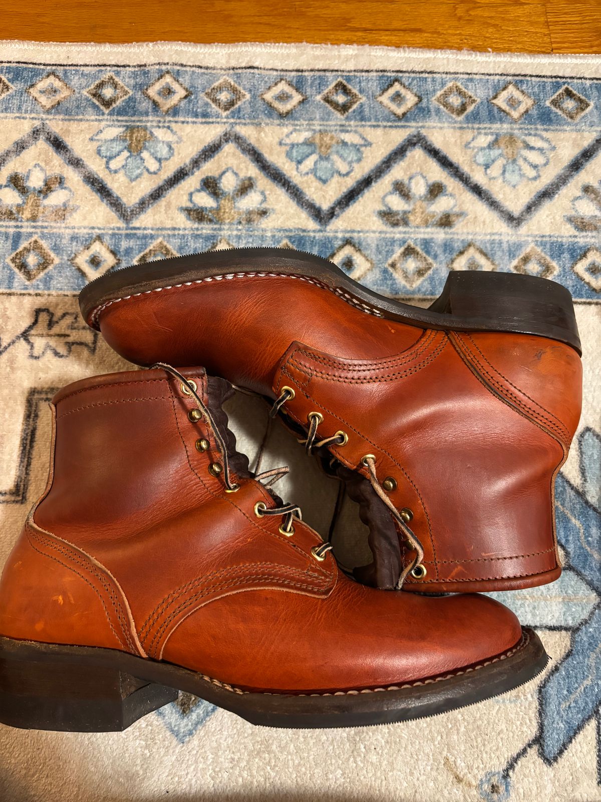 Photo by bootbastard on December 6, 2025 of the Nicks Lace Up Heritage in Wickett & Craig Sienna Double Stuffed.