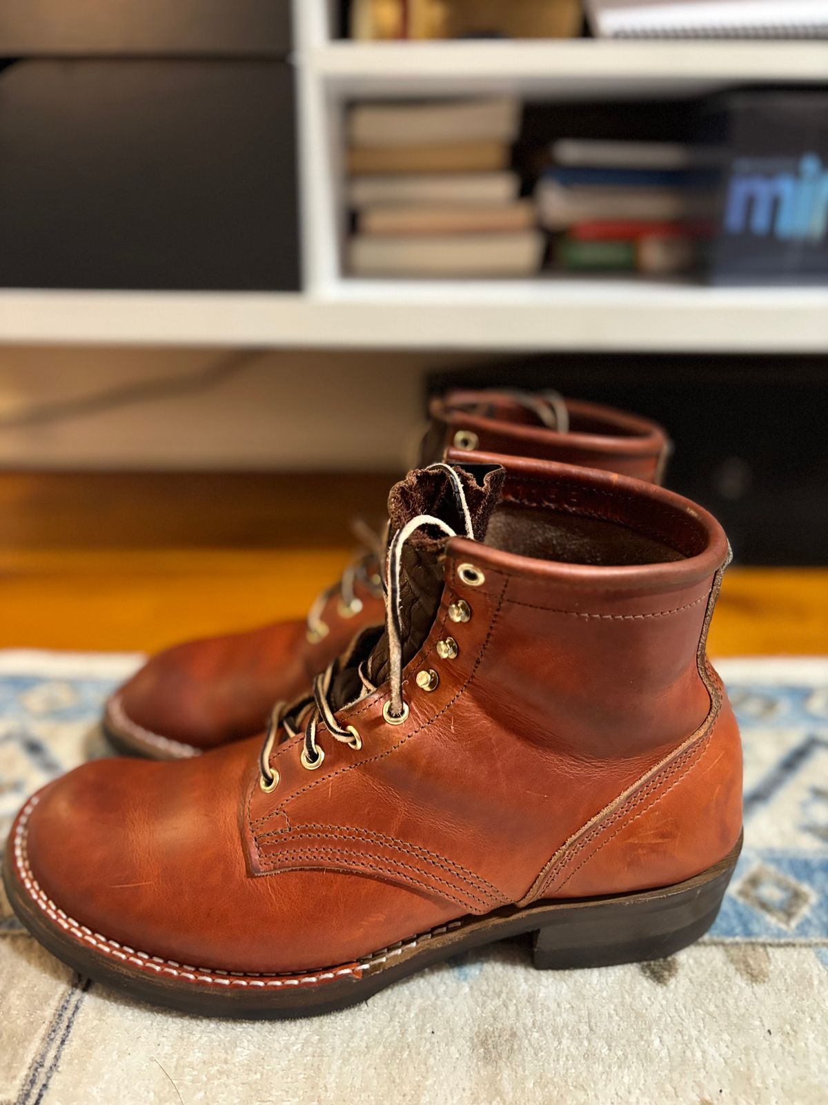 Photo by bootbastard on December 6, 2025 of the Nicks Lace Up Heritage in Wickett & Craig Sienna Double Stuffed.