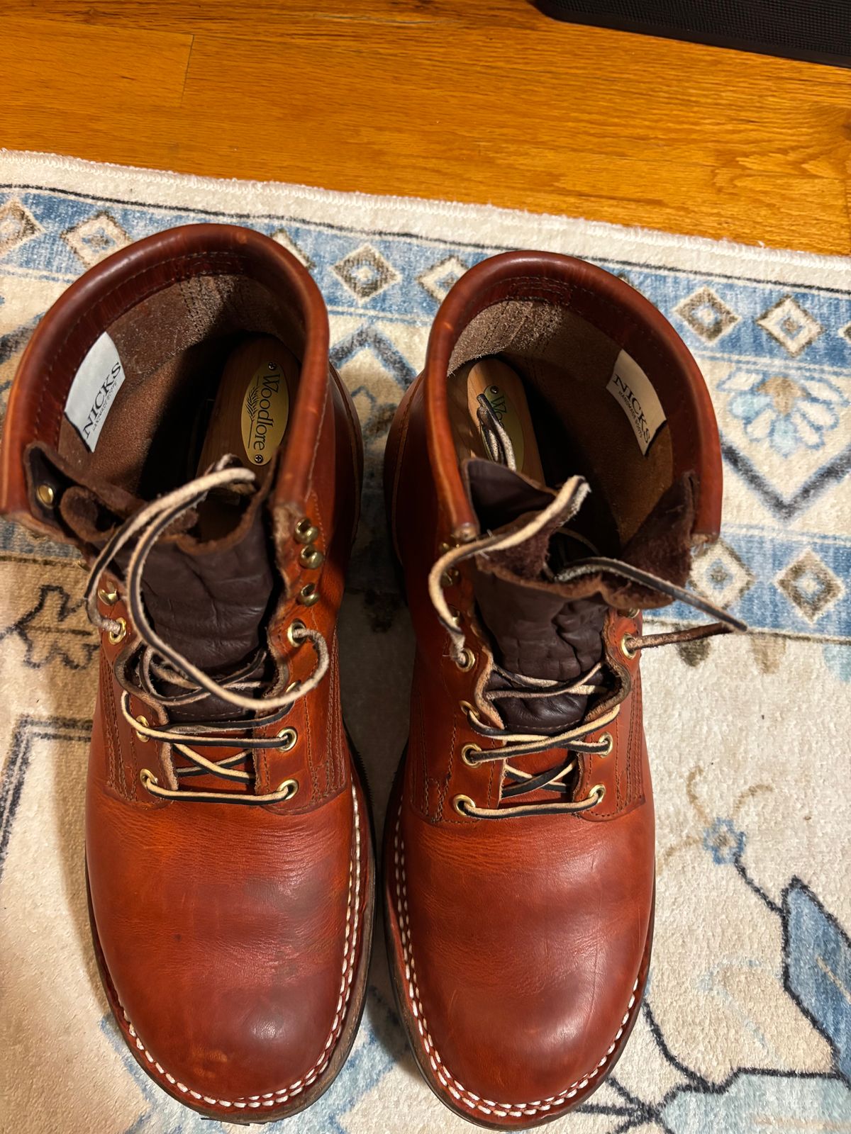 Photo by bootbastard on December 6, 2025 of the Nicks Lace Up Heritage in Wickett & Craig Sienna Double Stuffed.