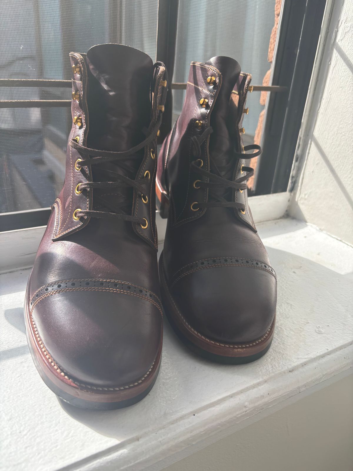 Photo by bootbastard on November 1, 2025 of the Iron Boots Choosen Dog in Seidel Brown Double Shot.