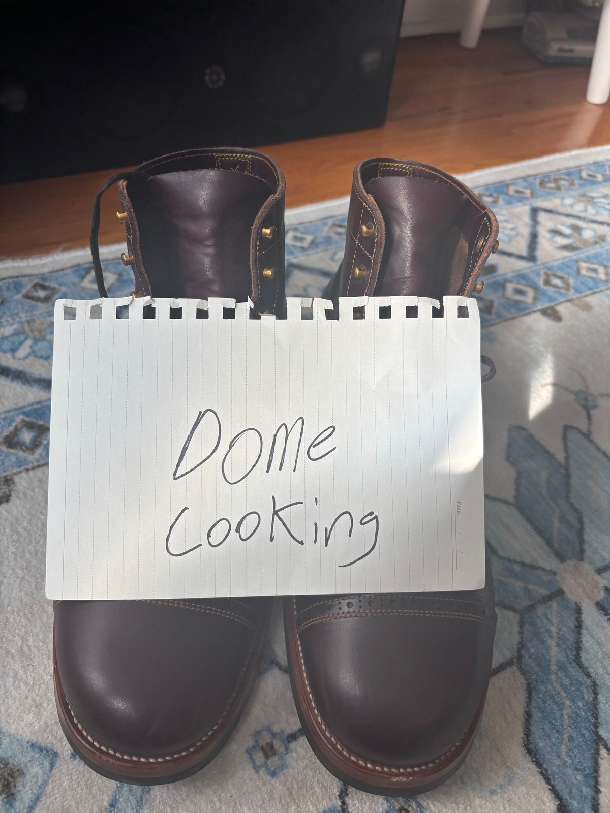 Photo by bootbastard on November 1, 2025 of the Iron Boots Choosen Dog in Seidel Brown Double Shot.