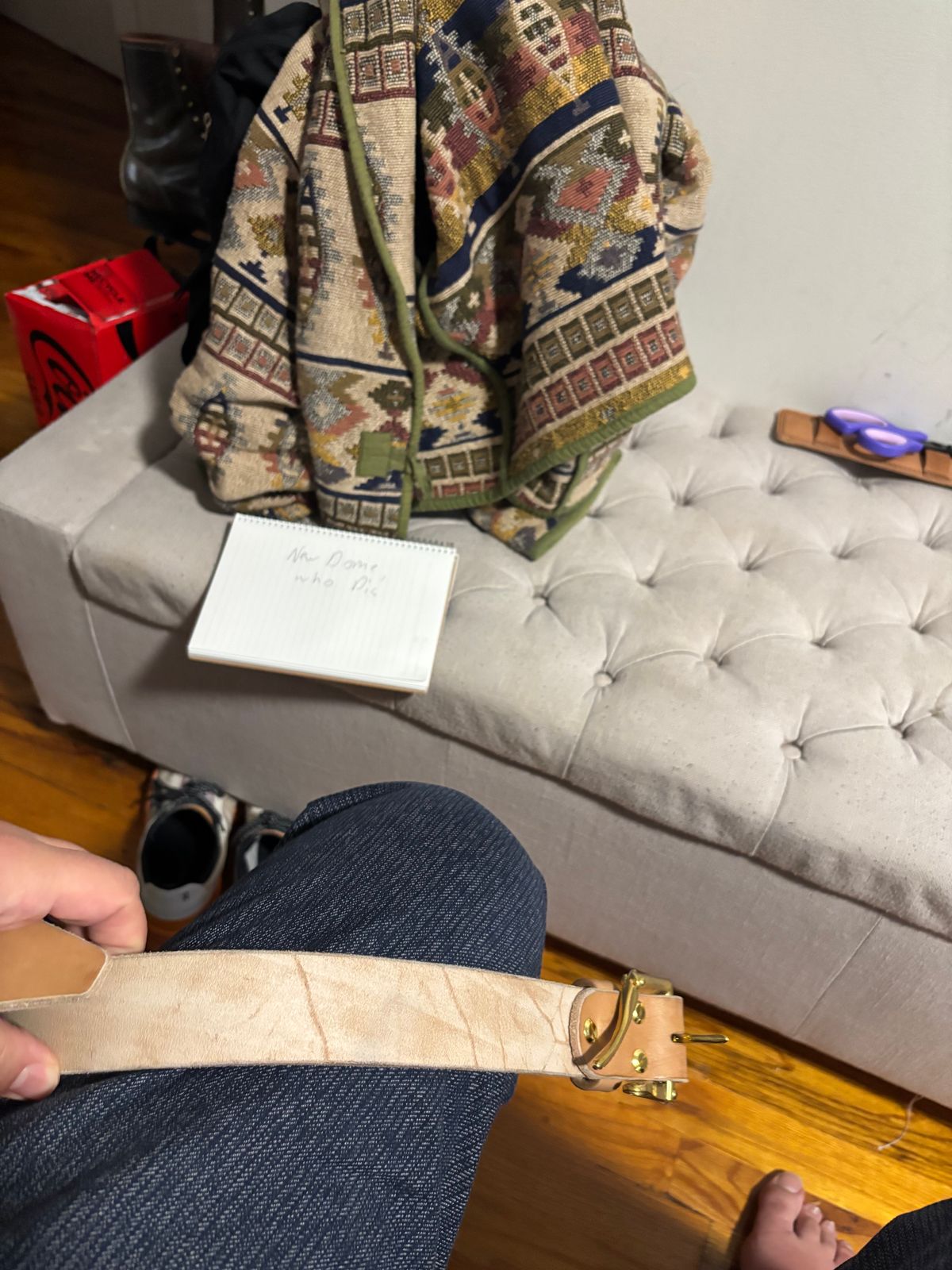 Photo by bootbastard on October 1, 2025 of the Carmine Jack Leather J&FJ Baker Natural Oak Bark Bridle Belts in J&FJ Baker Natural Oak Bark Tanned Harness.