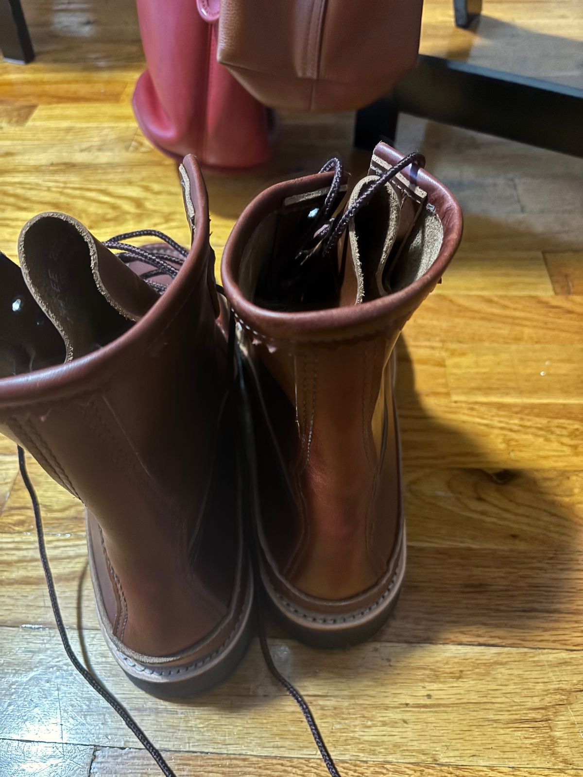 Photo by bootbastard on September 23, 2025 of the Russell Moccasin Co. Joe's PH in Seidel Burgundy Double Shot & Seidel Natural Double Shot.