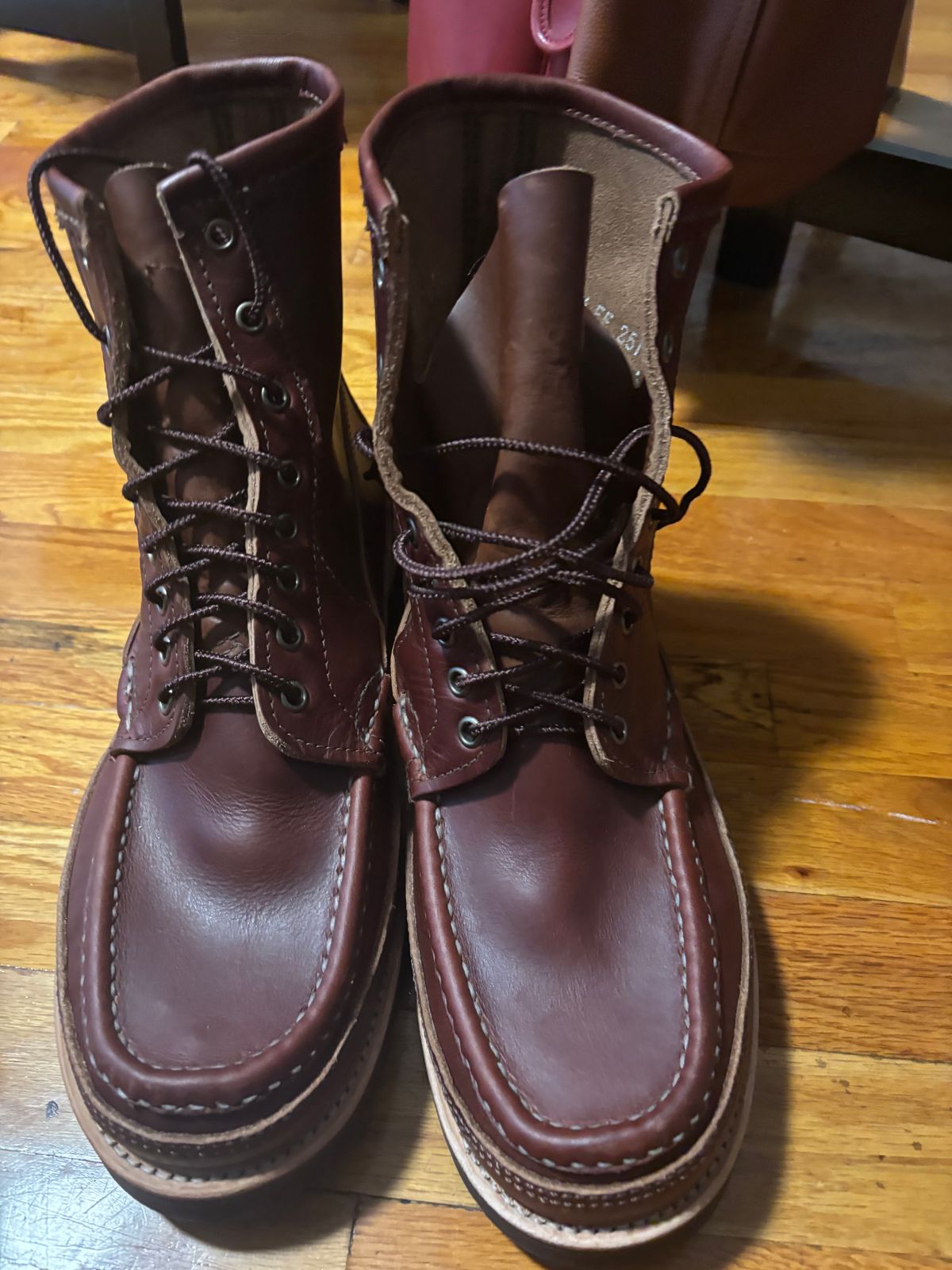 Photo by bootbastard on September 23, 2025 of the Russell Moccasin Co. Joe's PH in Seidel Burgundy Double Shot & Seidel Natural Double Shot.