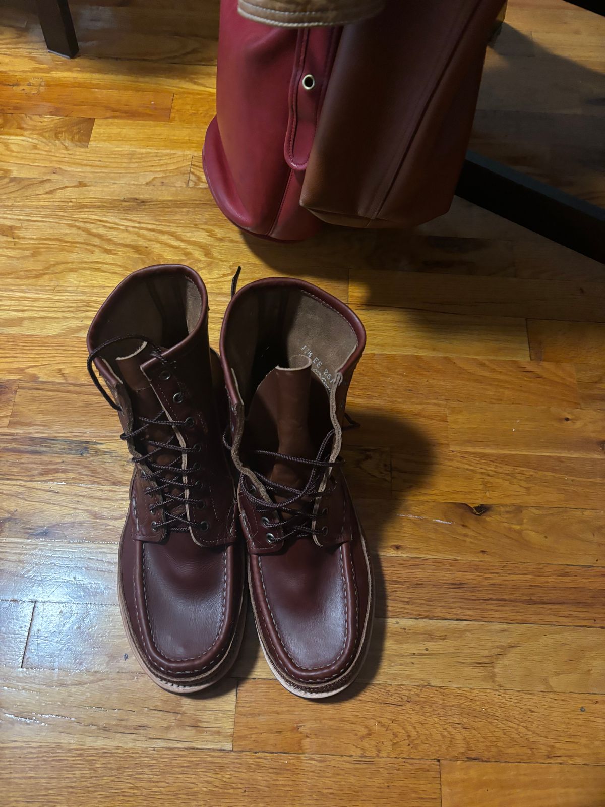 Photo by bootbastard on September 23, 2025 of the Russell Moccasin Co. Joe's PH in Seidel Burgundy Double Shot & Seidel Natural Double Shot.