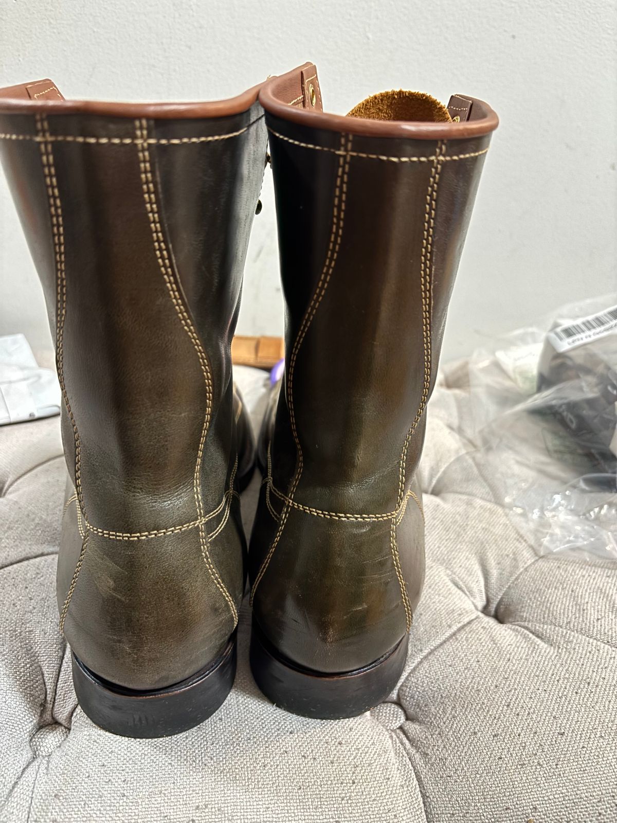 Photo by bootbastard on October 2, 2025 of the Clinch Gary Boots in Brown-Overdyed Horsebutt.