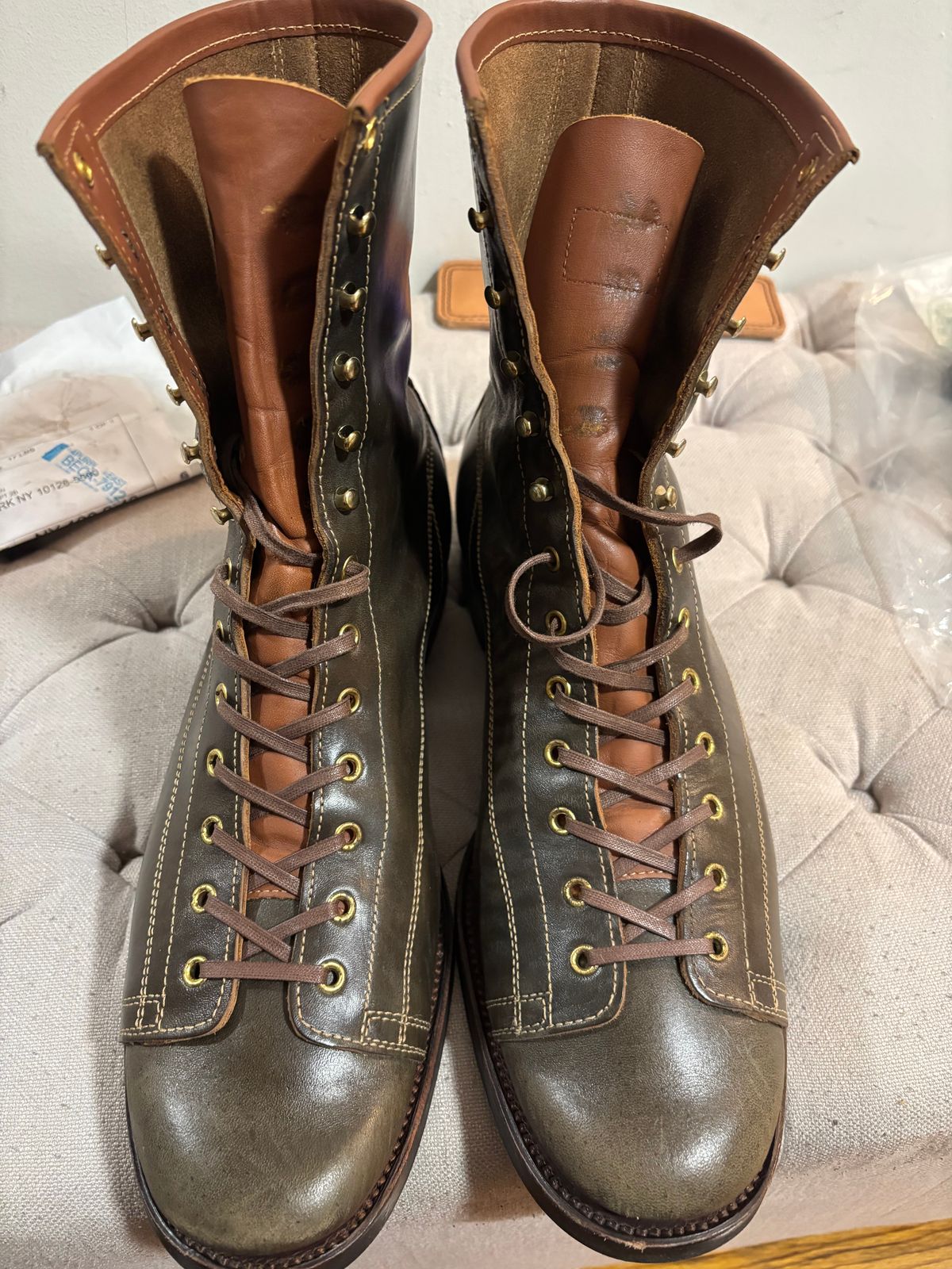 Photo by bootbastard on October 2, 2025 of the Clinch Gary Boots in Brown-Overdyed Horsebutt.