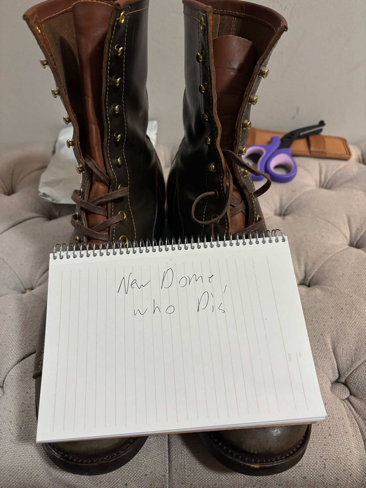 Photo by bootbastard on October 2, 2025 of the Clinch Gary Boots in Brown-Overdyed Horsebutt.