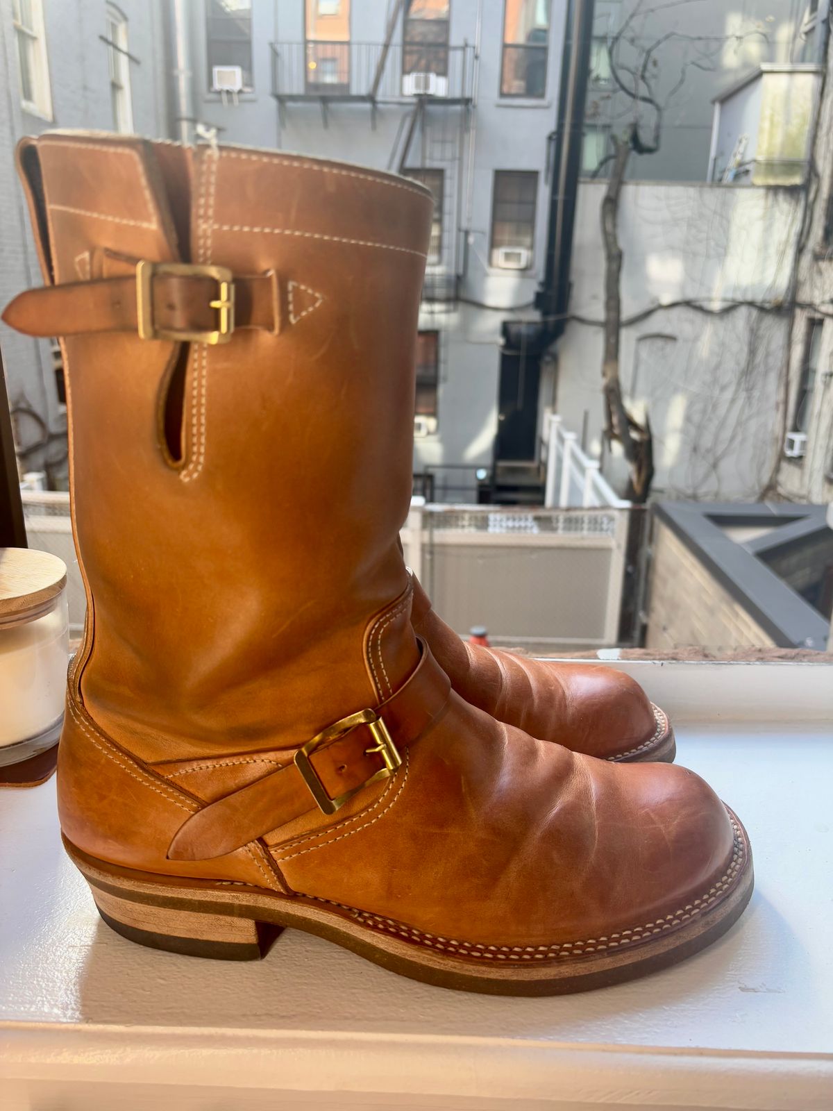 Photo by bootbastard on February 1, 2025 of the Rolling Dub Trio Roots 11” Engineer Boot in Natural Horsebutt.