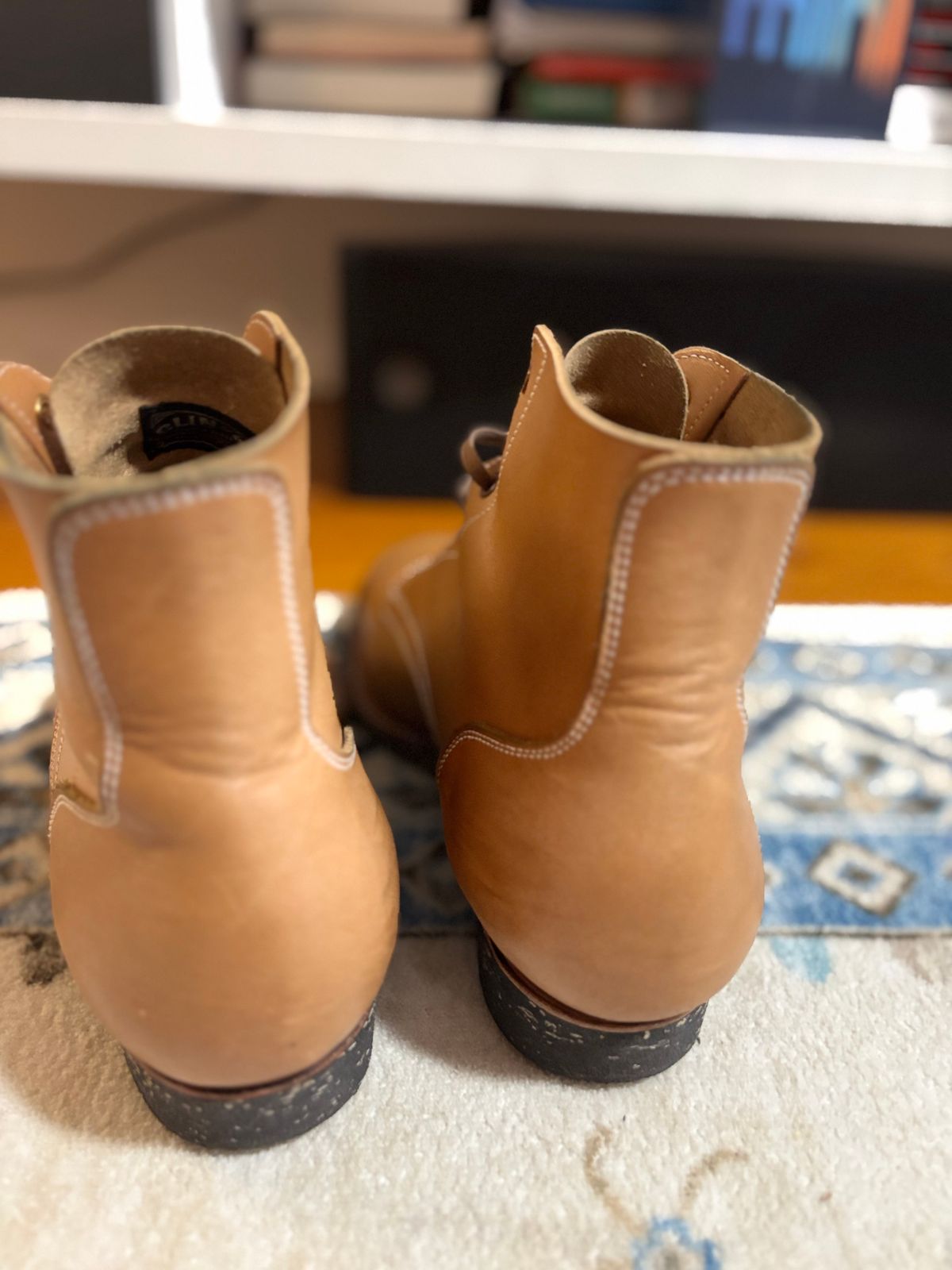 Photo by bootbastard on December 6, 2025 of the Clinch Yeager Boots in Wickett & Craig Buck Natural H Latigo.