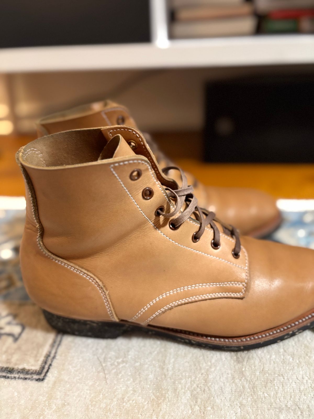 Photo by bootbastard on December 6, 2025 of the Clinch Yeager Boots in Wickett & Craig Buck Natural H Latigo.