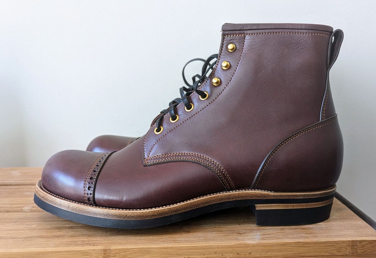 Photo by mikeczyz on October 1, 2023 of the Iron Boots 5515 in Degermann Calf Red-Brown.