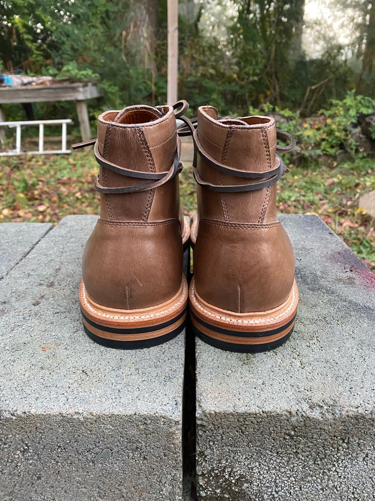 Photo by Esteban on November 1, 2022 of the Grant Stone Diesel Boot in Horween Natural Chromexcel.