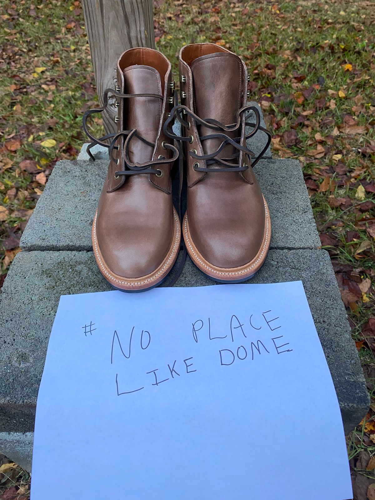 Photo by Esteban on November 1, 2022 of the Grant Stone Diesel Boot in Horween Natural Chromexcel.