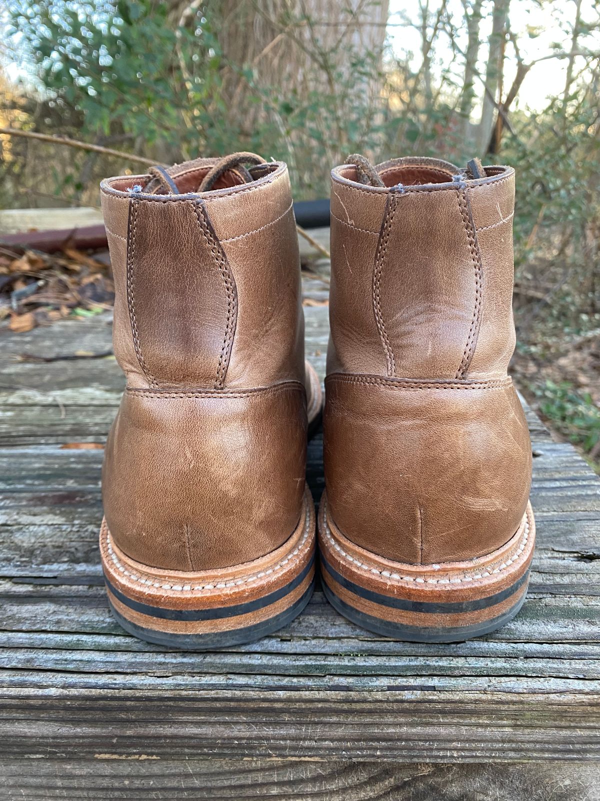 Photo by Esteban on January 5, 2023 of the Grant Stone Diesel Boot in Horween Natural Chromexcel.