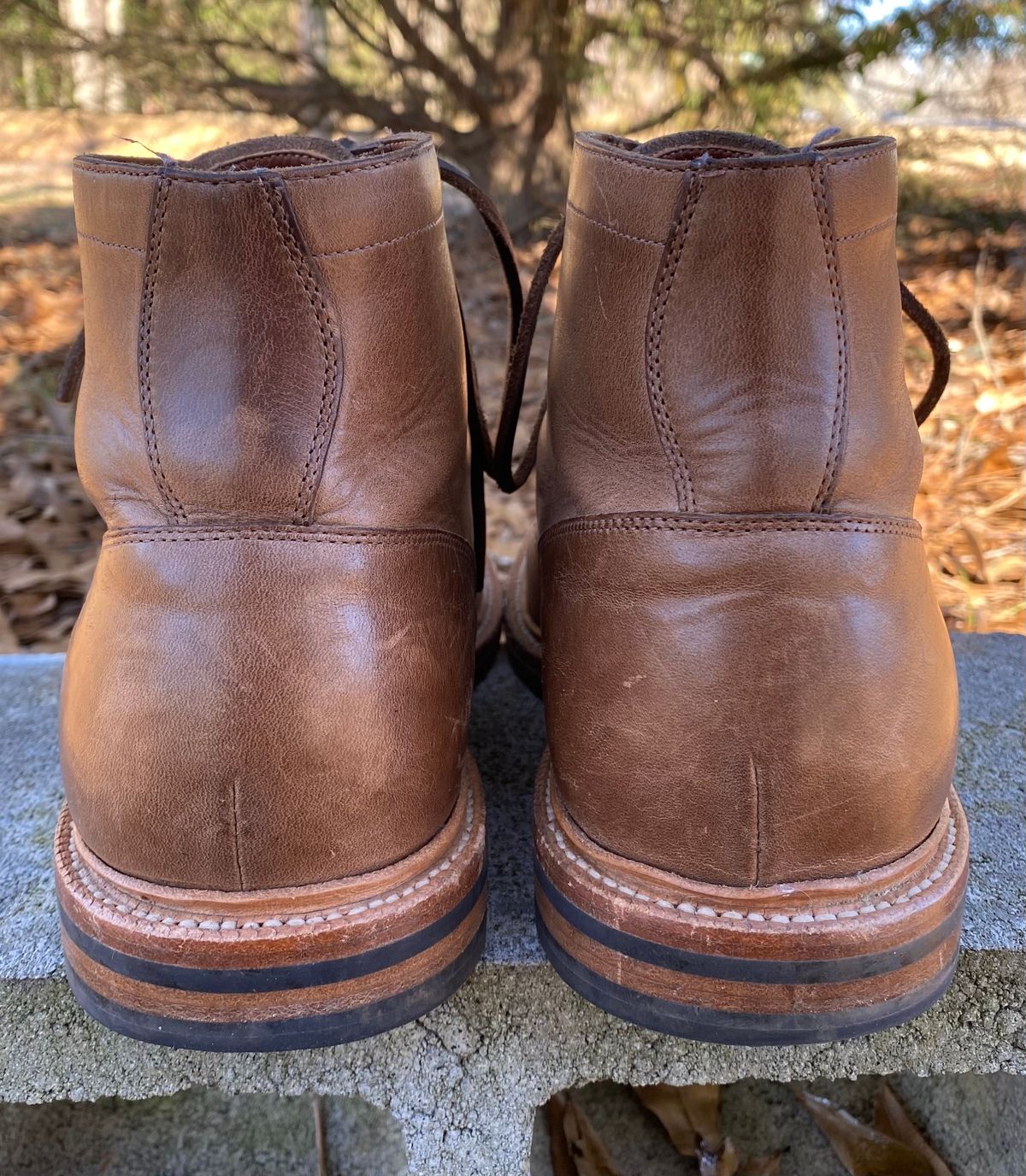 Photo by Esteban on February 4, 2023 of the Grant Stone Diesel Boot in Horween Natural Chromexcel.