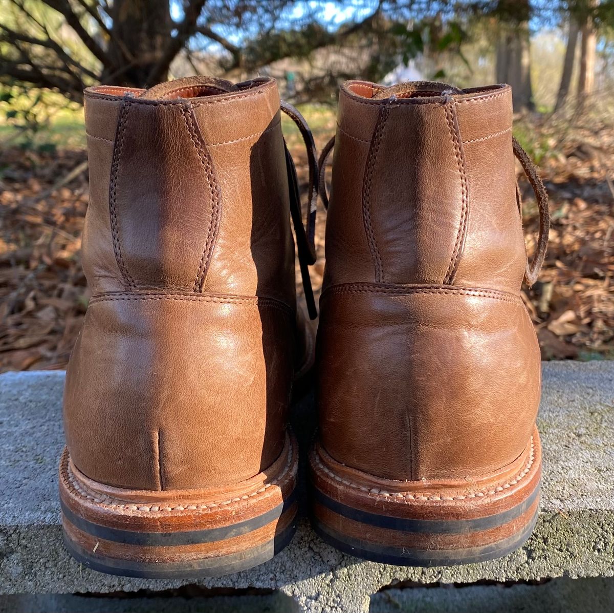 Photo by Esteban on March 5, 2023 of the Grant Stone Diesel Boot in Horween Natural Chromexcel.