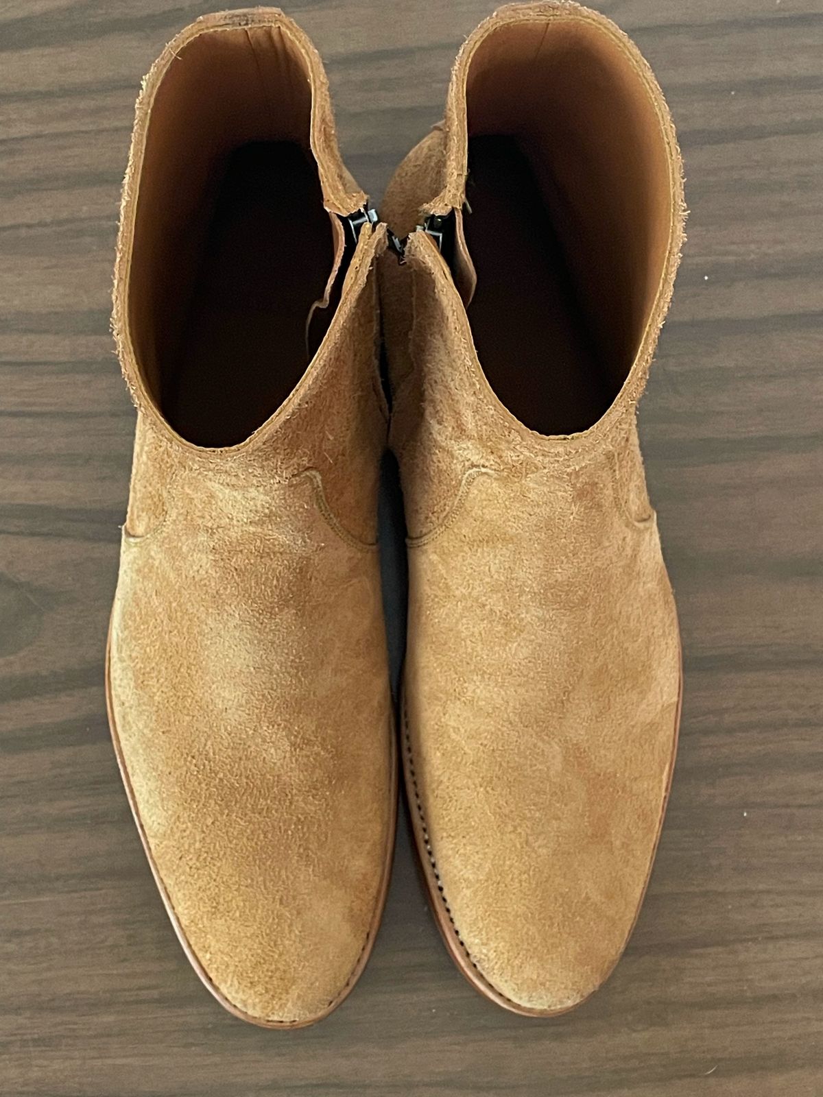 Photo by heathenist on October 1, 2023 of the Briselblack The Stride Side Zip Boots in Badalassi Carlo Cognac Minerva.