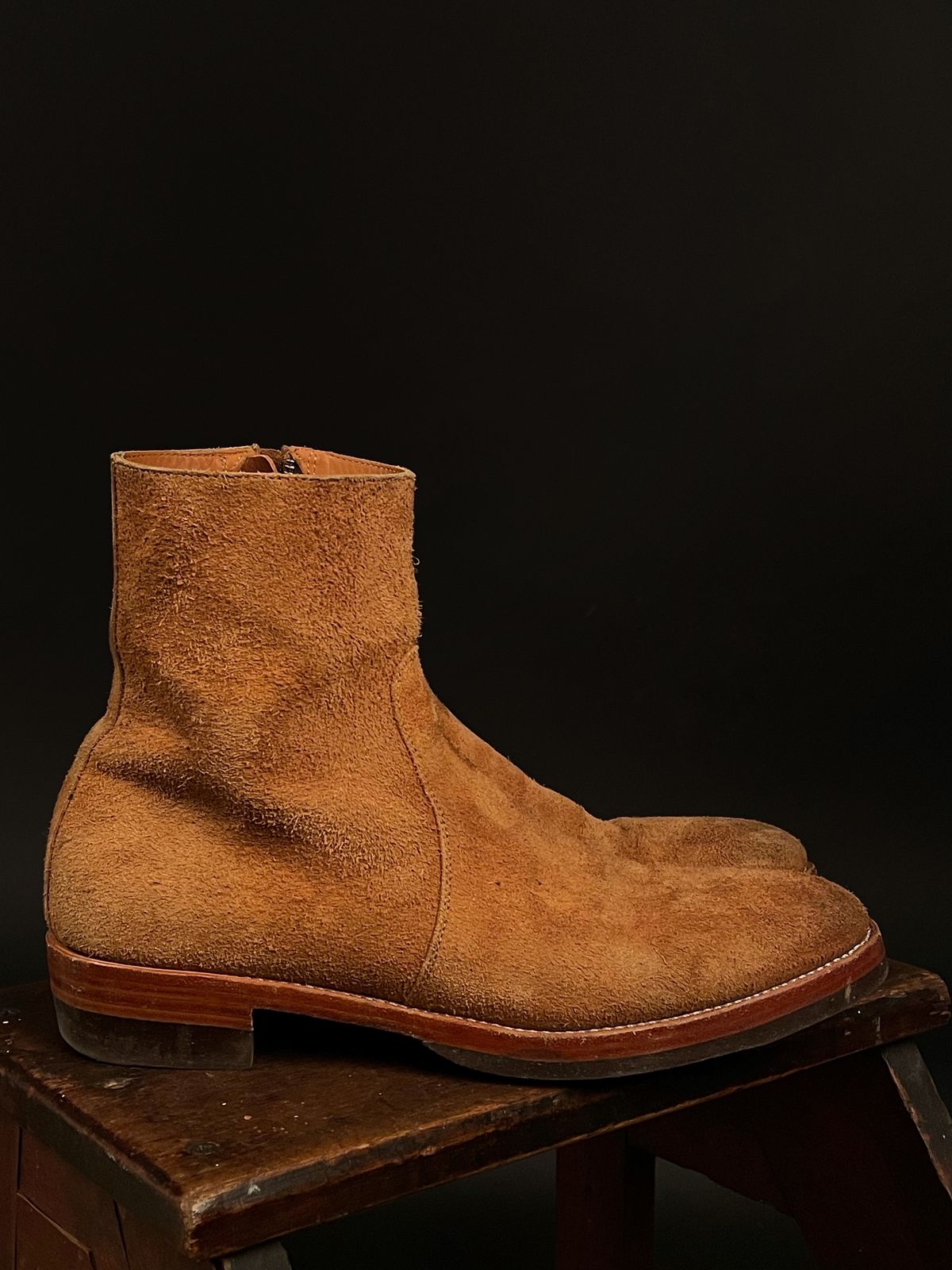 Photo by heathenist on November 4, 2023 of the Briselblack The Stride Side Zip Boots in Badalassi Carlo Cognac Minerva.