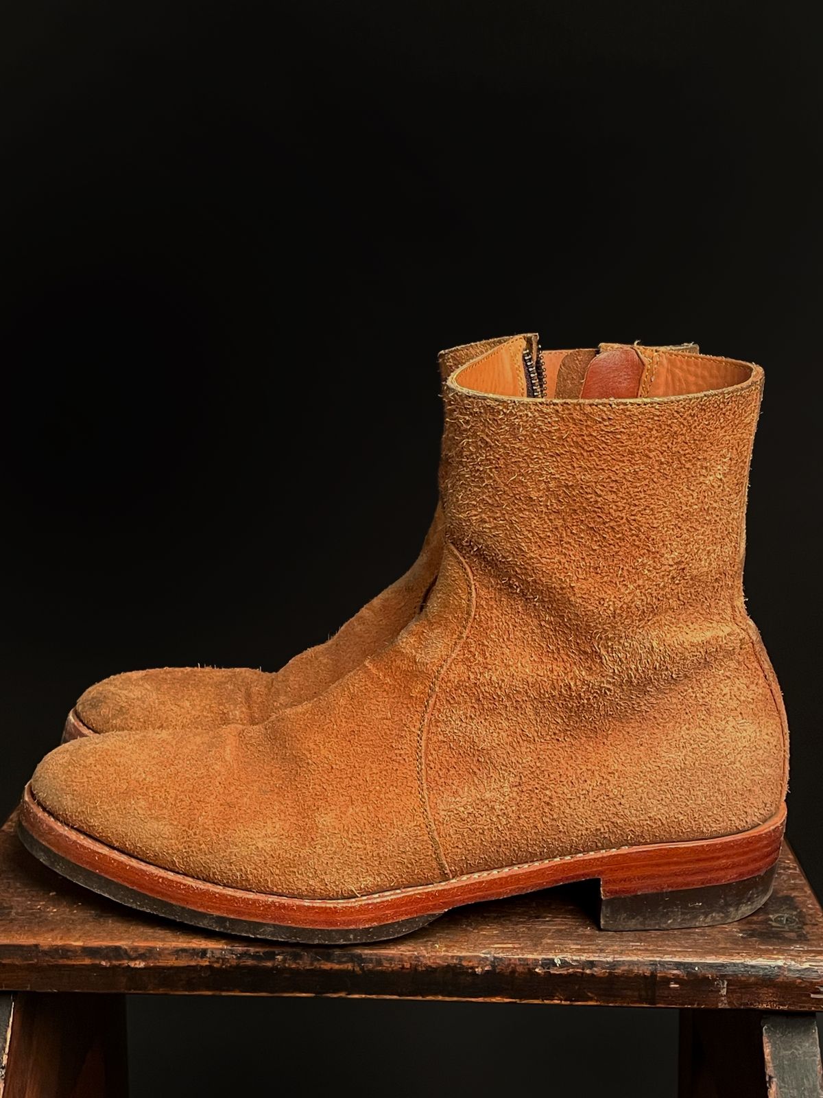 Photo by heathenist on December 4, 2023 of the Briselblack The Stride Side Zip Boots in Badalassi Carlo Cognac Minerva.