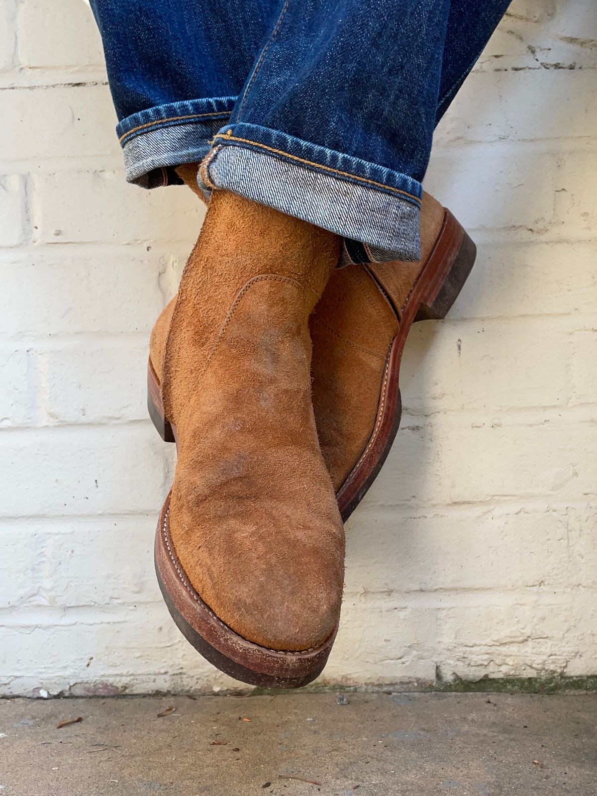 Photo by heathenist on January 4, 2024 of the Briselblack The Stride Side Zip Boots in Badalassi Carlo Cognac Minerva.